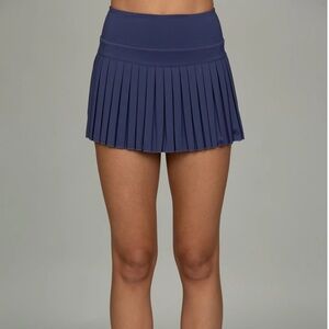 Navy Gold Hinge Pleated Mini Skirt